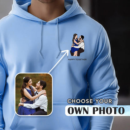 Personalisierter Hoodie mit Porträtmotiv für Paare, Hoodie mit Datum, Partner-Hoodies, bestickte Partner-Hoodies, romantisches Geschenk für Paare