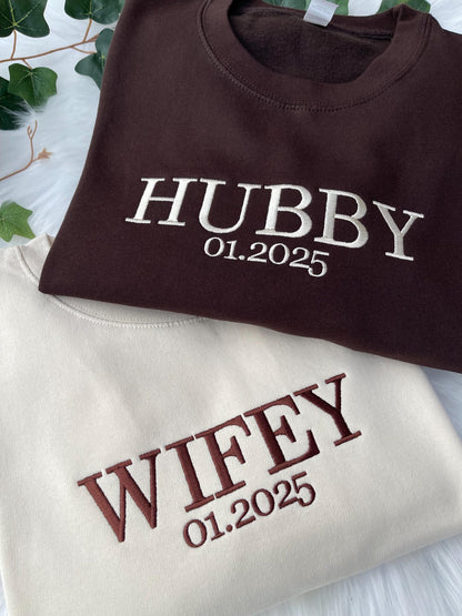 Custom Wifey and Hubby Embroidered Sweatshirt Hoodie Matching Valentine Wedding Gifts