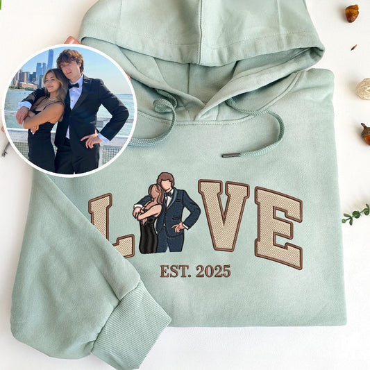 Individuell bestickter Hoodie mit Pärchenfoto, personalisiertes Valentinstags-Shirt mit Pärchenporträt, Partner-Hoodies mit Hochzeitsporträt, Valentinstagsgeschenke