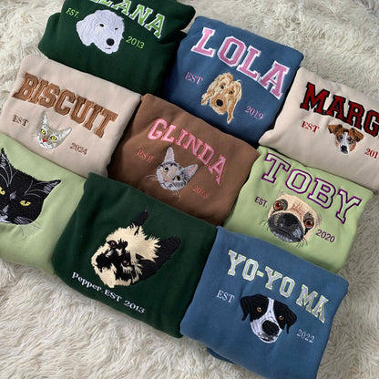 Besticktes Sweatshirt mit Haustiermotiv (Foto), personalisierter Hundepullover, bestickter Katzenpullover, Geschenk für Hundebesitzer, Geschenk für Katzenliebhaber, Geschenk für Tierhalter