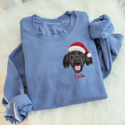 Personalisierter Haustier-Weihnachtsmann-Sweatshirt: Besticktes Foto-Geschenk für Hunde- und Katzenliebhaber