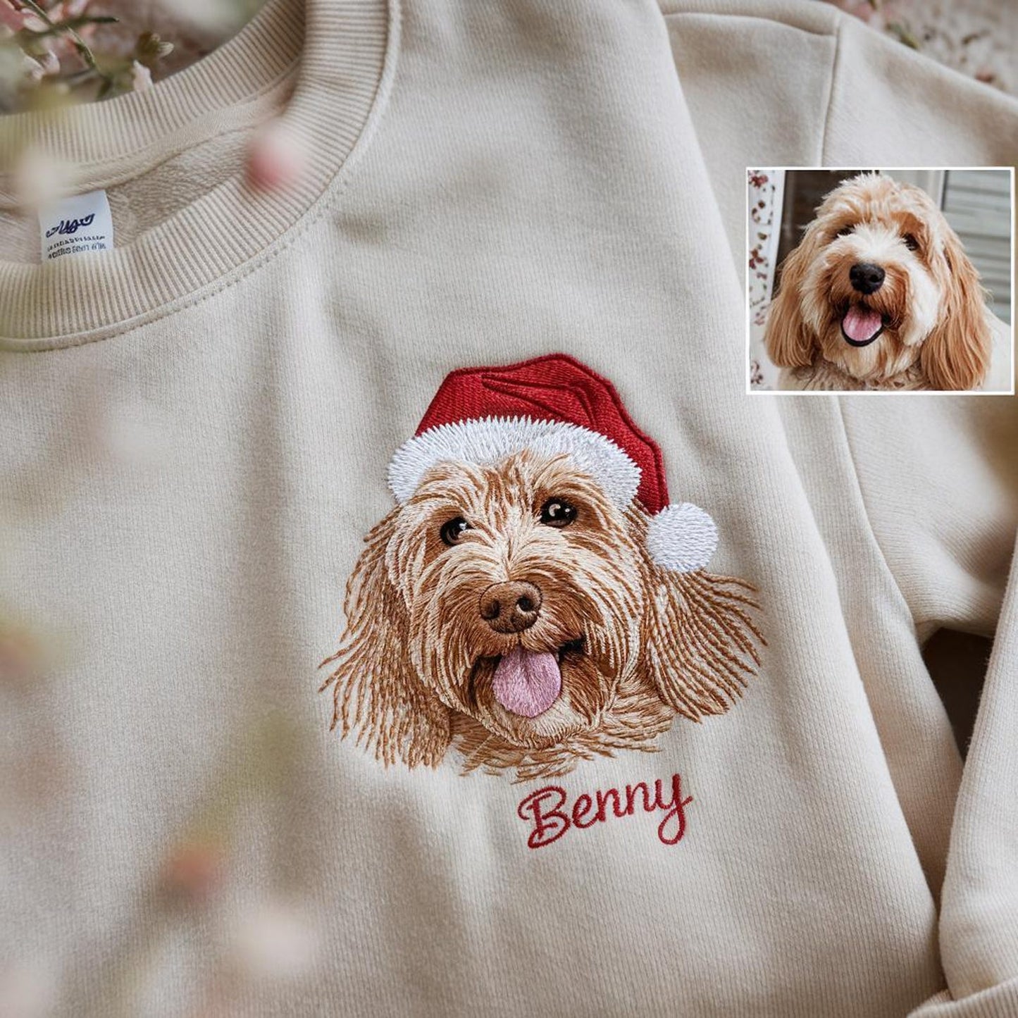 Personalisierter Haustier-Weihnachtsmann-Sweatshirt: Besticktes Foto-Geschenk für Hunde- und Katzenliebhaber