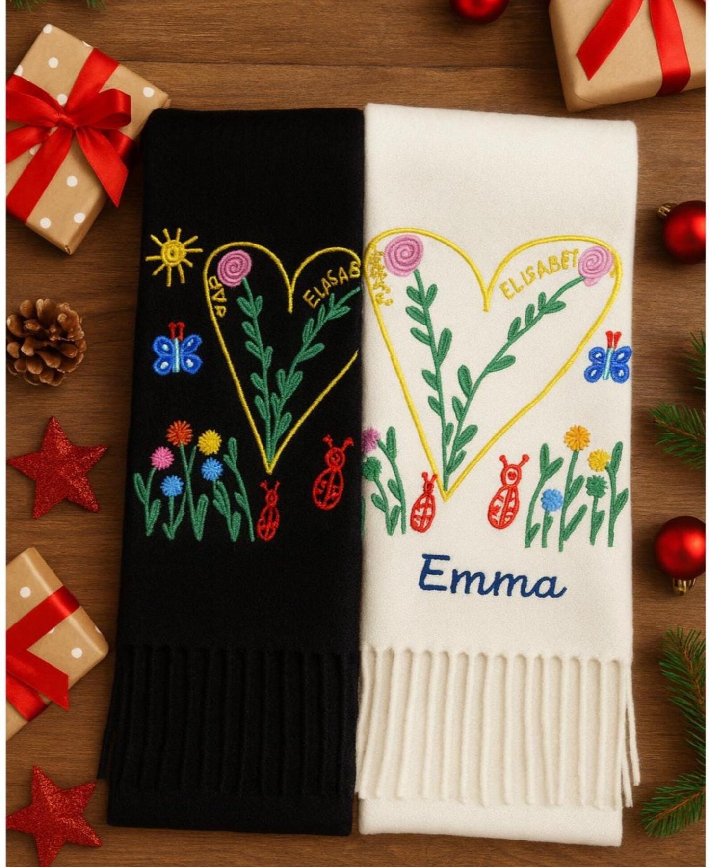 Bestickter Wollschal aus Wolle – Individuelles Geschenk & Winterstatement