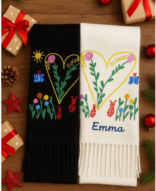 Bestickter Wollschal aus Wolle – Individuelles Geschenk & Winterstatement
