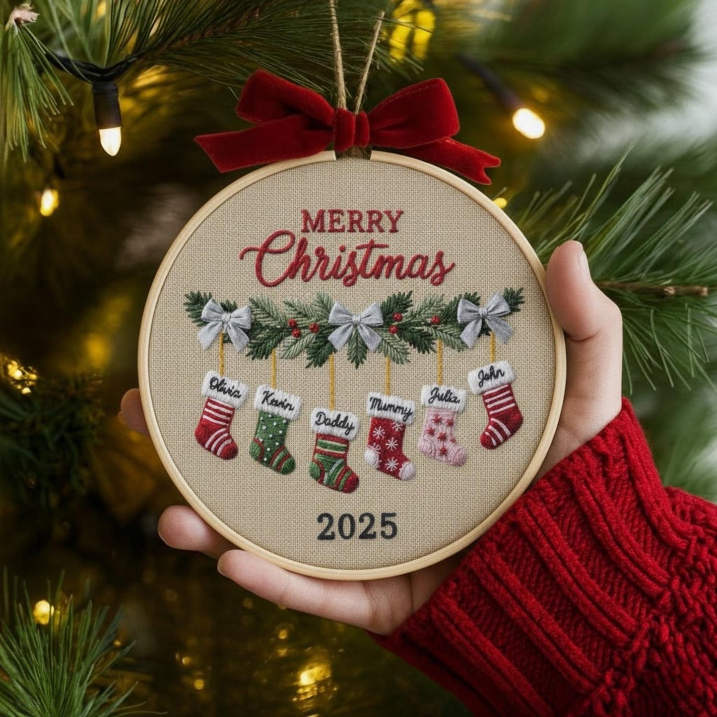 Personalisierter Stickrahmen für Familienweihnachten, individueller Strumpfanhänger