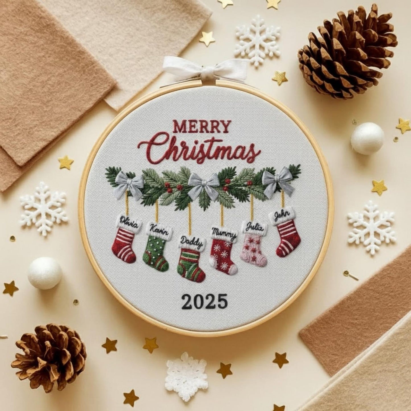 Personalisierter Stickrahmen für Familienweihnachten, individueller Strumpfanhänger