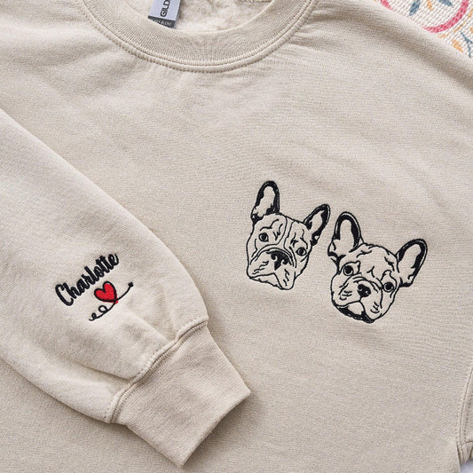 Personalisiertes Sweatshirt mit gestickter Line-Art-Zeichnung deines Haustiers – Individuelles Geschenk für Hundemamas