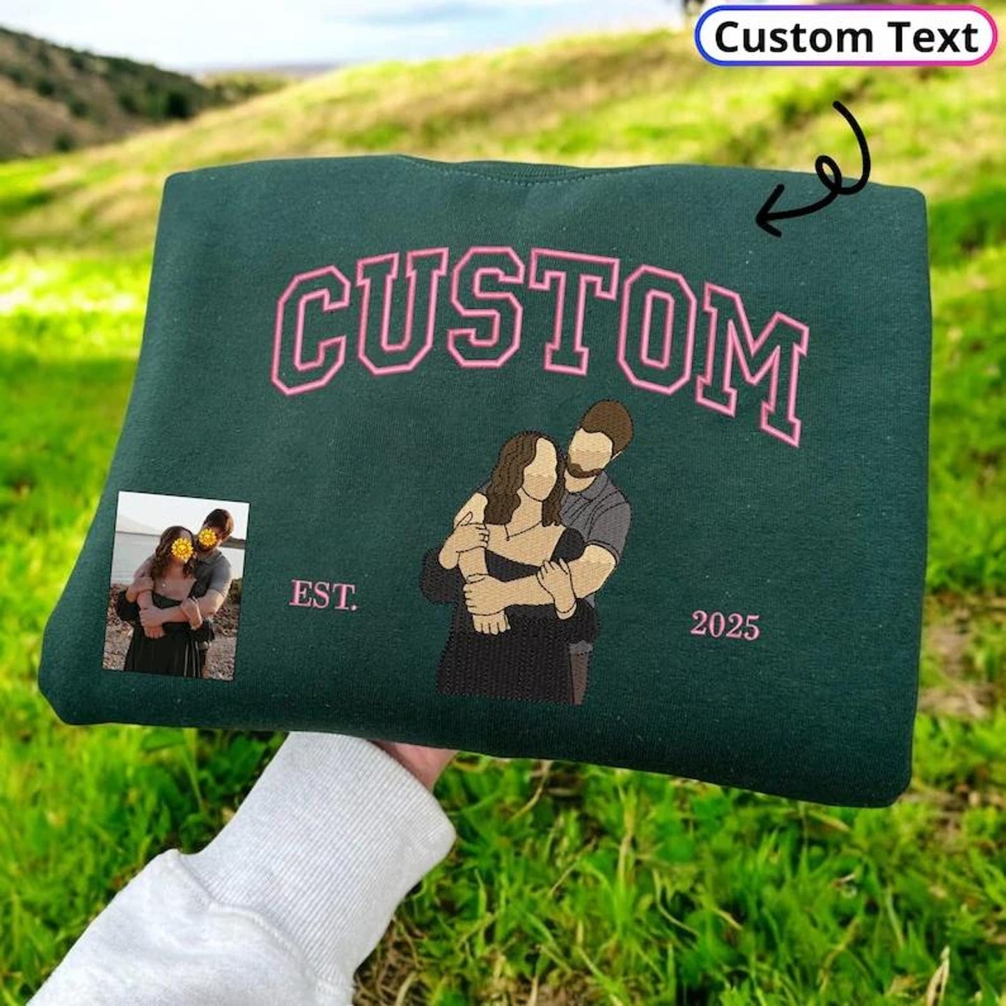 Individuell bestickter Hoodie mit Porträtmotiv – Personalisierter Partner-Foto-Sweatshirt, einzigartiges Geschenk für Paare