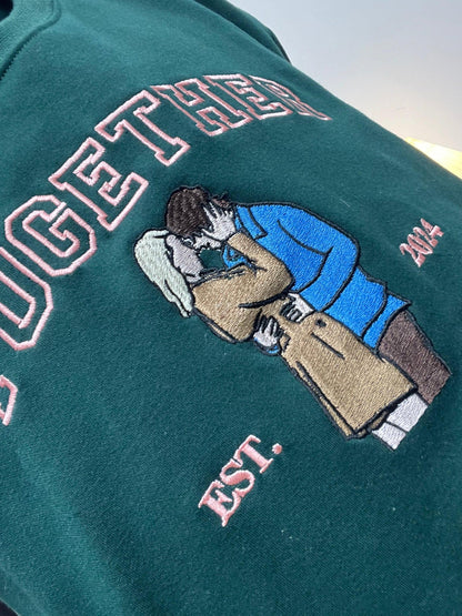 Individuell bestickter Hoodie mit Porträtmotiv – Personalisierter Partner-Foto-Sweatshirt, einzigartiges Geschenk für Paare