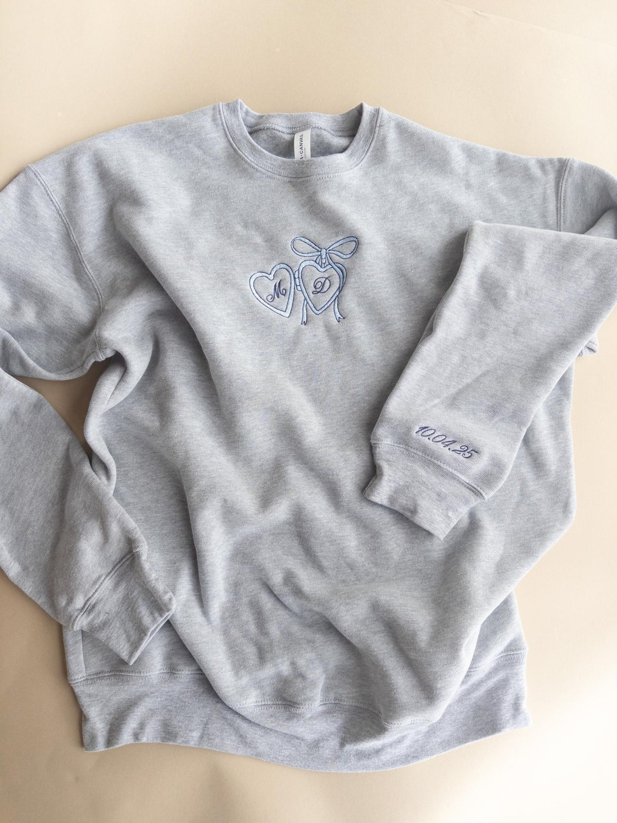 Custom Embroidered Initial Sweatshirt with Date on Sleeve, Custom Anniversary Gift for Her, Bridal Shower Gift, Personalized Engagement Gift