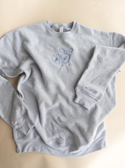 Custom Embroidered Initial Sweatshirt with Date on Sleeve, Custom Anniversary Gift for Her, Bridal Shower Gift, Personalized Engagement Gift