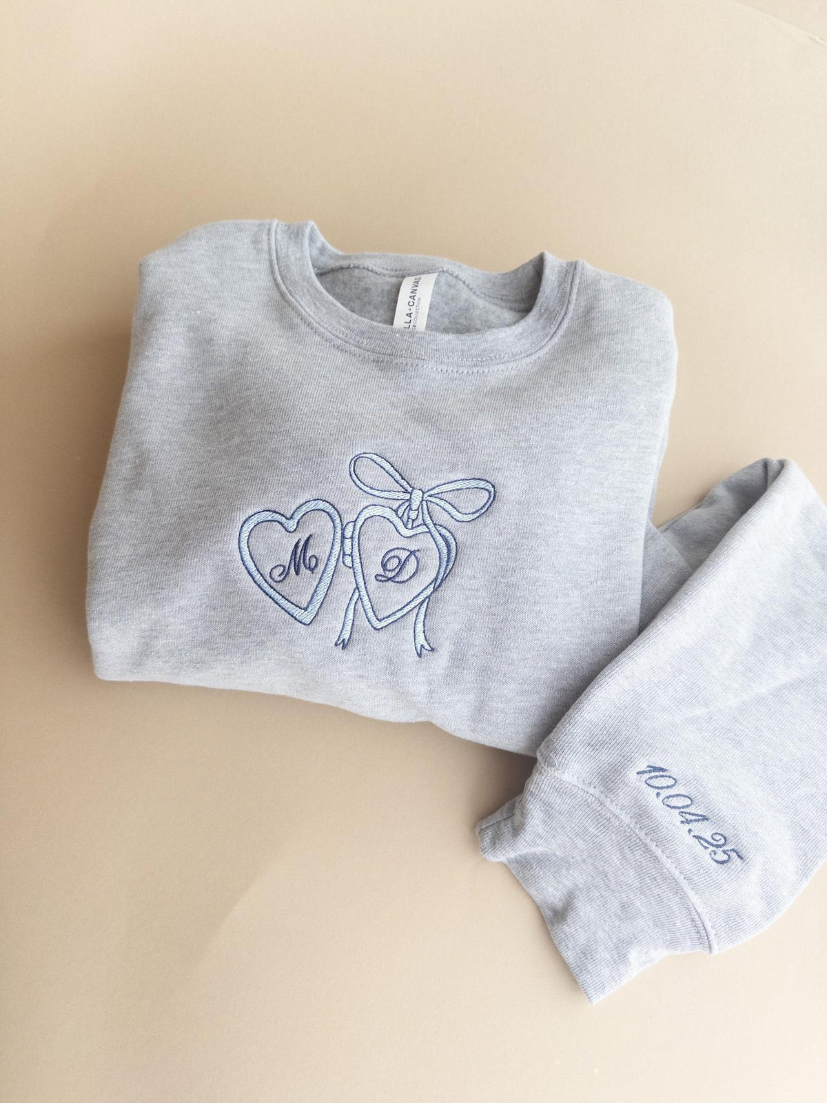 Custom Embroidered Initial Sweatshirt with Date on Sleeve, Custom Anniversary Gift for Her, Bridal Shower Gift, Personalized Engagement Gift