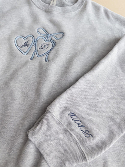Custom Embroidered Initial Sweatshirt with Date on Sleeve, Custom Anniversary Gift for Her, Bridal Shower Gift, Personalized Engagement Gift