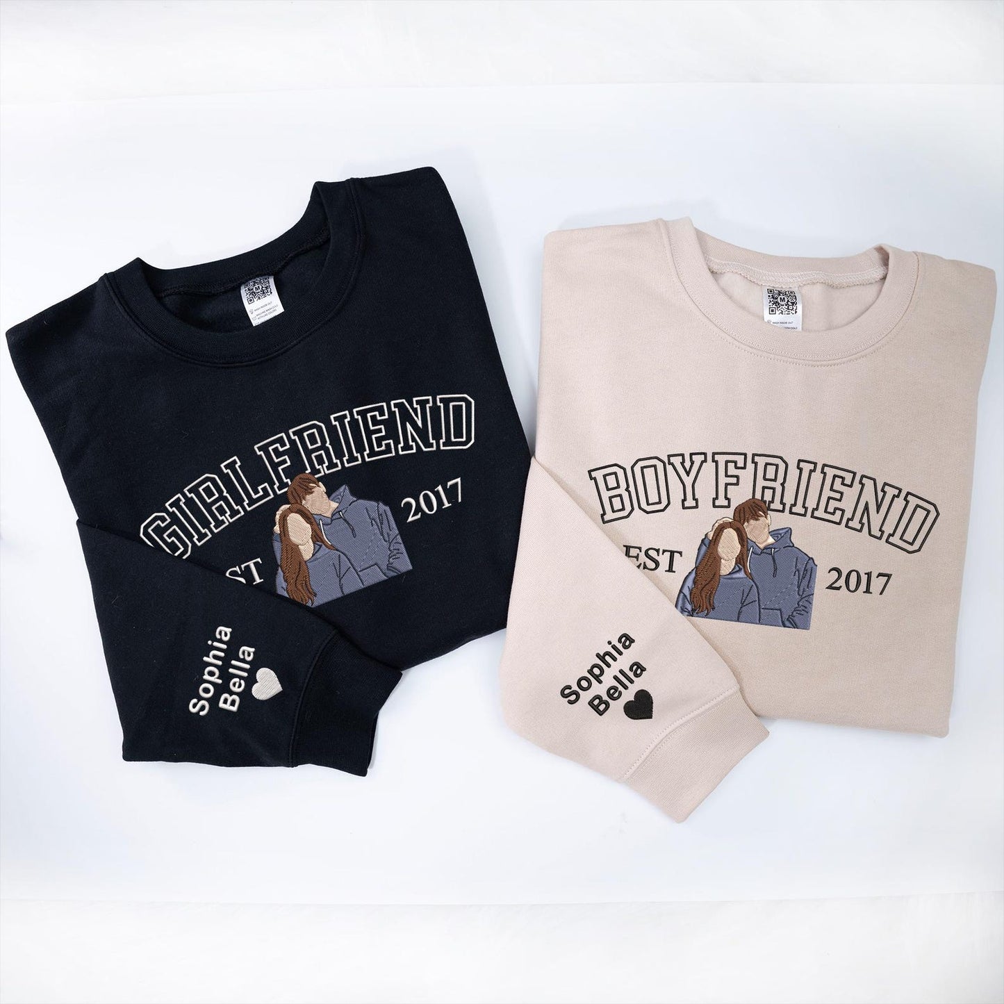 Personalisierter Hoodie mit Fotostickerei für Paare, Partner-Sweatshirt, passendes Geschenk für Sie und Ihn, Jahrestags-Hoodie