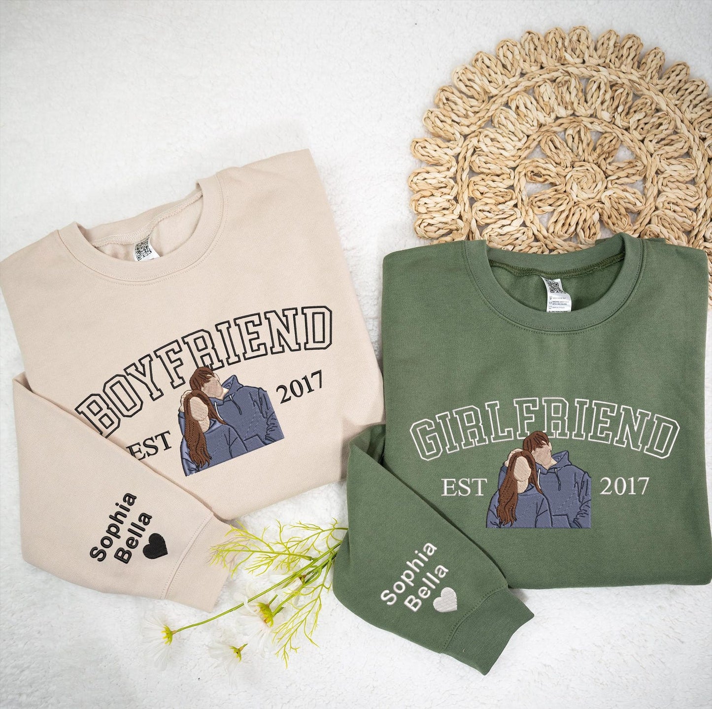 Personalisierter Hoodie mit Fotostickerei für Paare, Partner-Sweatshirt, passendes Geschenk für Sie und Ihn, Jahrestags-Hoodie