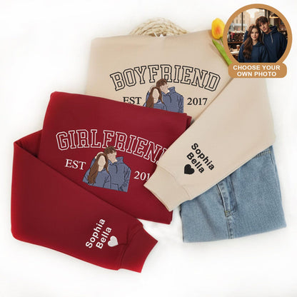 Personalisierter Hoodie mit Fotostickerei für Paare, Partner-Sweatshirt, passendes Geschenk für Sie und Ihn, Jahrestags-Hoodie