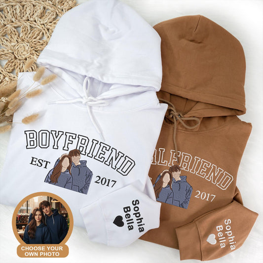 Personalisierter Hoodie mit Fotostickerei für Paare, Partner-Sweatshirt, passendes Geschenk für Sie und Ihn, Jahrestags-Hoodie