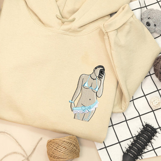 Pikanter Hoodie – Individuell bestickter Hoodie mit Porträtfoto für deinen Freund – Pikanter Pärchenpullover – Geschenk zum 1. Jahrestag