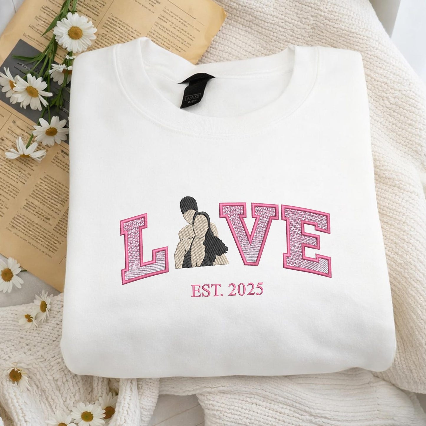 Sweatshirt mit individueller Stickerei für Paare – Partner-Shirts zum Valentinstag, Geschenk zum Jahrestag, Geschenk für ihn