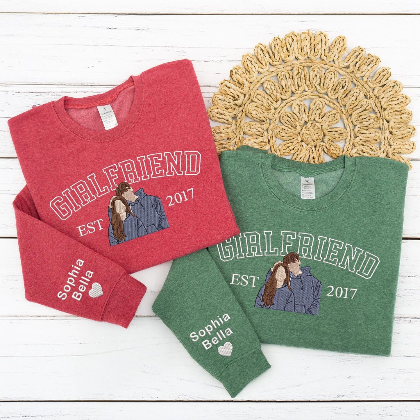 Personalisierter Hoodie mit Fotostickerei für Paare, Partner-Sweatshirt, passendes Geschenk für Sie und Ihn, Jahrestags-Hoodie