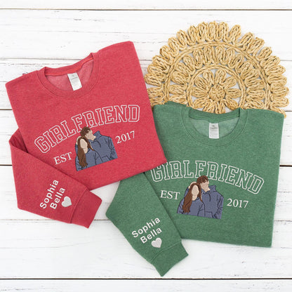Personalisierter Hoodie mit Fotostickerei für Paare, Partner-Sweatshirt, passendes Geschenk für Sie und Ihn, Jahrestags-Hoodie