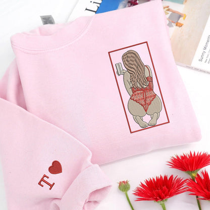 Pikanter Hoodie – Individuell bestickter Hoodie mit Porträtfoto für deinen Freund – Pikanter Pärchenpullover – Geschenk zum 1. Jahrestag