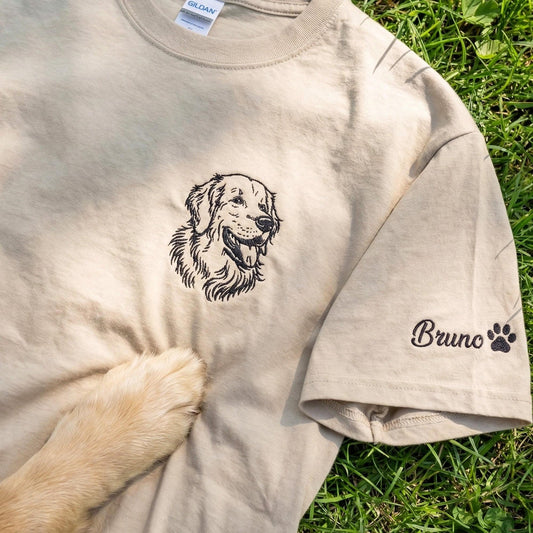 Personalisiertes Hunde-Shirt mit Foto, besticktes Shirt mit Hunde-Porträt, „Golden Retriever-Papa“-Shirt, Vatertagsgeschenk für den Ehemann