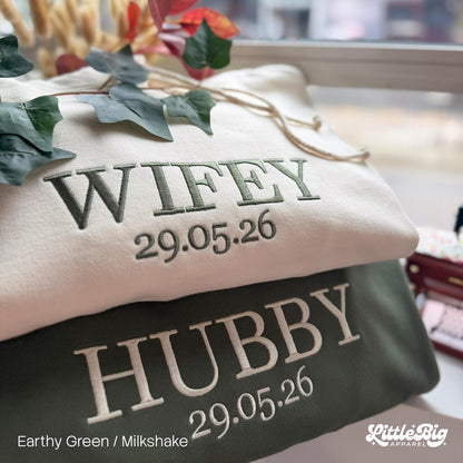 Custom Wifey and Hubby Embroidered Sweatshirt Hoodie Matching Valentine Wedding Gifts