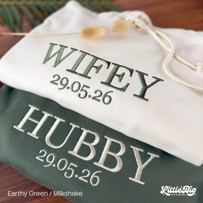 Custom Wifey and Hubby Embroidered Sweatshirt Hoodie Matching Valentine Wedding Gifts