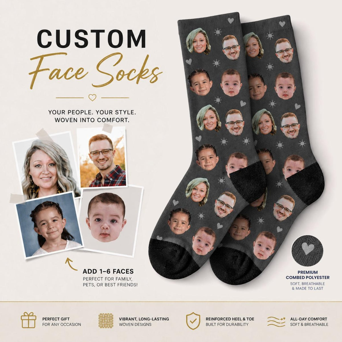 Socken mit eigenem Gesicht, personalisierte Fotosocken | Lustiges Geschenk für Mama & Papa, witzige Fleece-Socken, Weihnachtsgeschenk, Socken mit Haustier-Gesicht, Geburtstagsgeschenk