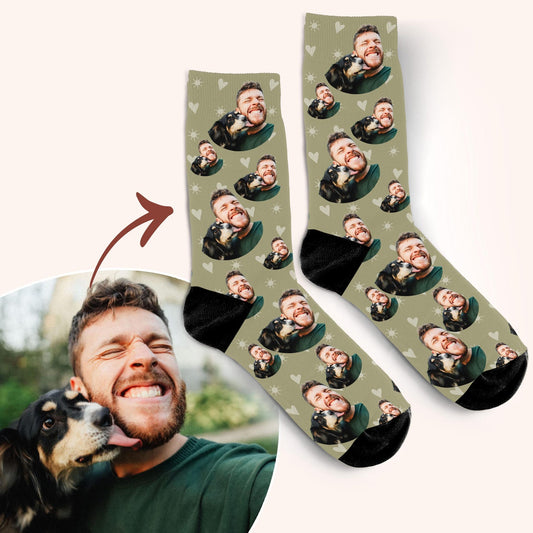 Personalisierte Socken mit Foto, Geschenk für Haustierbesitzer, Geschenk für Hunde-Papas, Vatertagsgeschenk, Socken mit Foto von Hund und Besitzer, individuelles Weihnachtsgeschenk