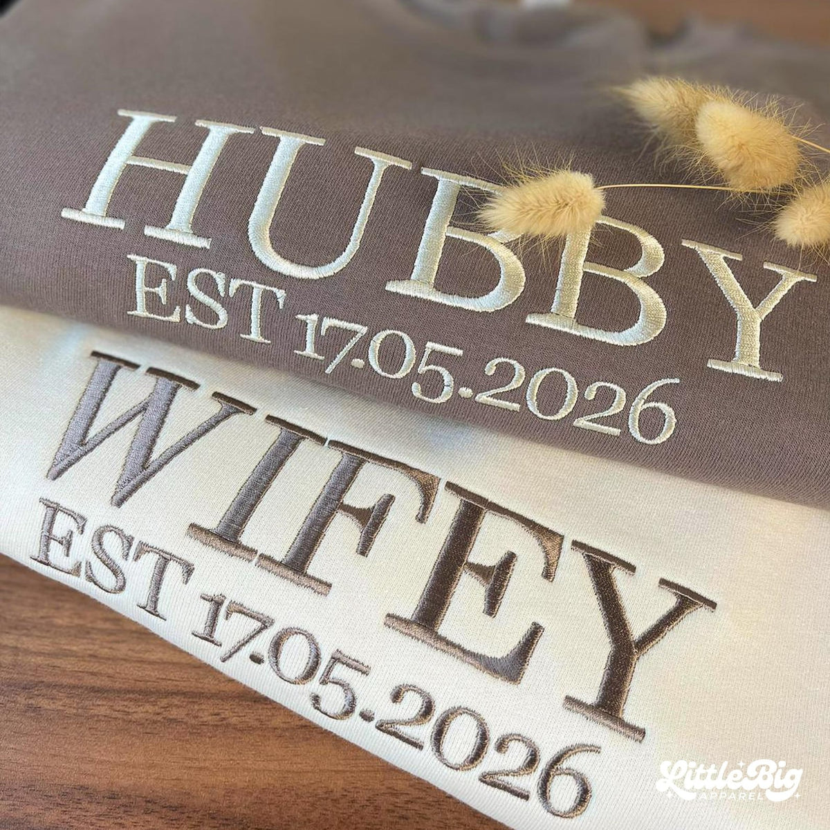 Custom Wifey and Hubby Embroidered Sweatshirt Hoodie Matching Valentine Wedding Gifts