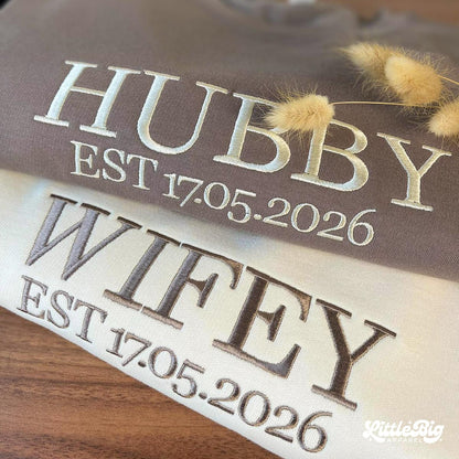 Custom Wifey and Hubby Embroidered Sweatshirt Hoodie Matching Valentine Wedding Gifts