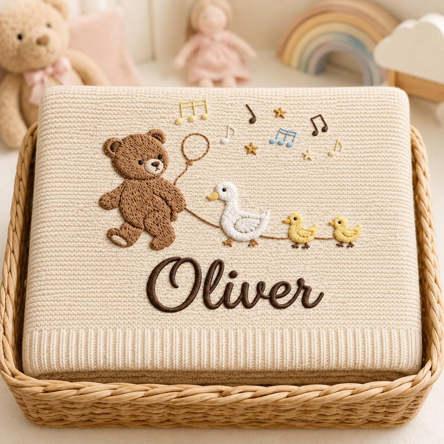 Personalisierte Teddybär-Babydecke, bestickte Namensdecke, Enten-Babygeschenk, individuelles Geschenk zur Geburt, Geschenk zur Babyparty