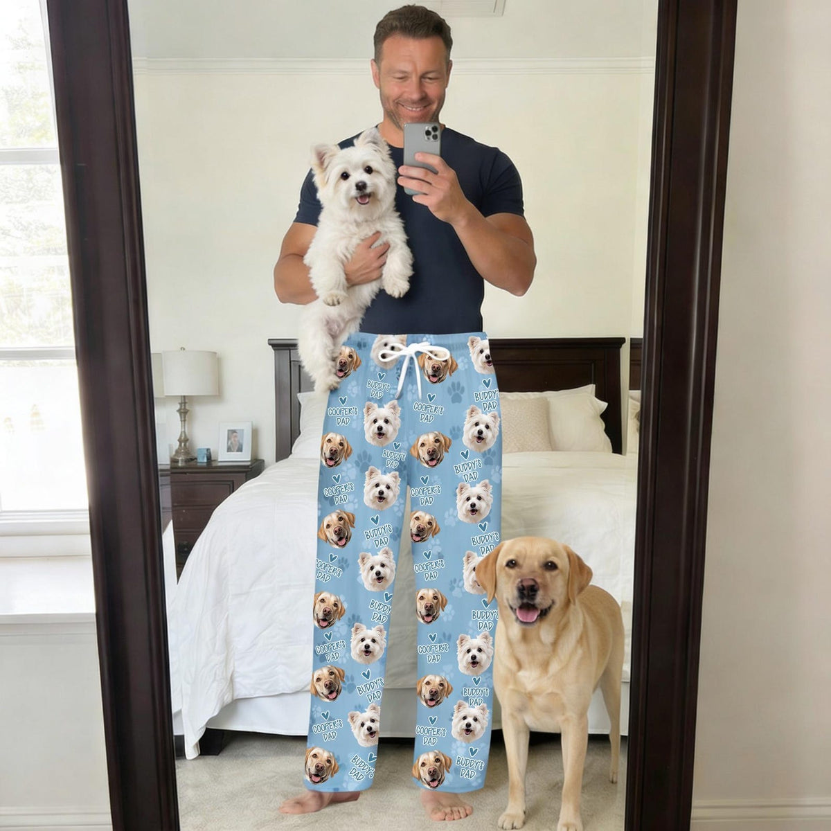 Schlafanzughose mit individuellem Haustier-Gesicht, personalisierte Pyjamahose mit Hunde- oder Katzenfoto, Geschenk für Papa oder Ehemann