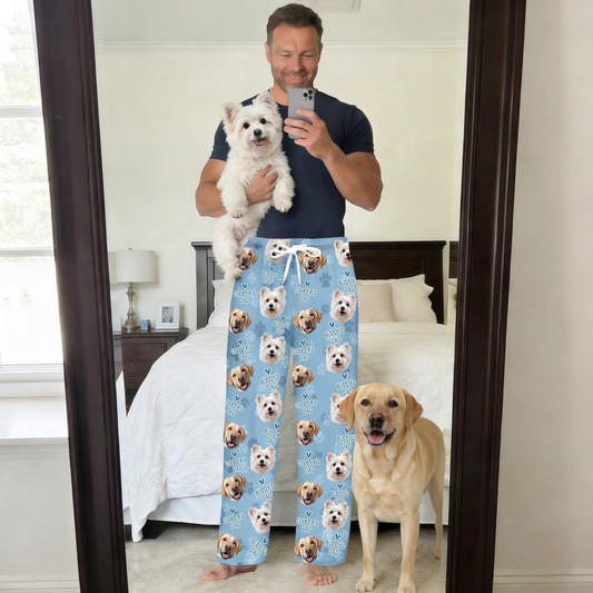 Schlafanzughose mit individuellem Haustier-Gesicht, personalisierte Pyjamahose mit Hunde- oder Katzenfoto, Geschenk für Papa oder Ehemann