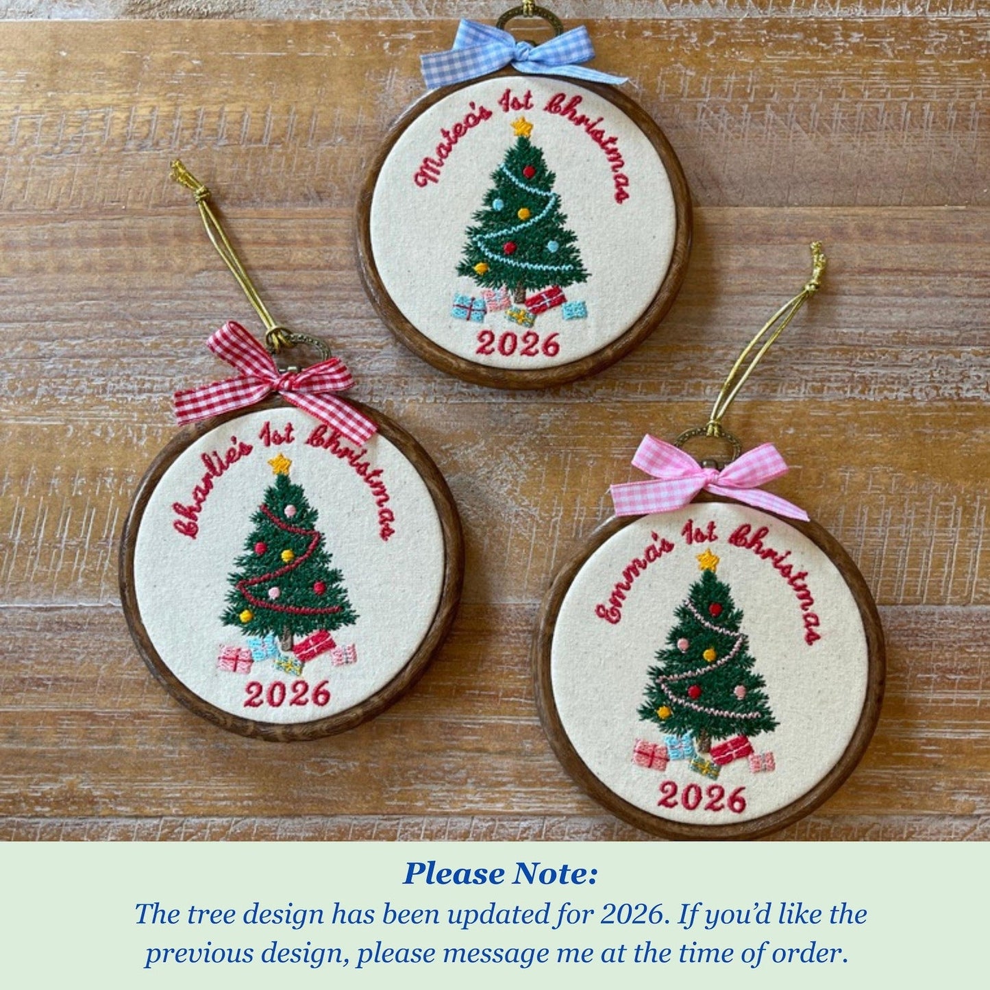Personalisierter Weihnachtsschmuck für Babys erstes Weihnachtsfest: Bestickter Erinnerungsschmuck