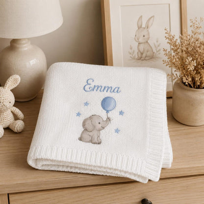 Personalisierte Elefanten-Namensdecke, individuell gestricktes Erinnerungsgeschenk für Babyparty-Fotos