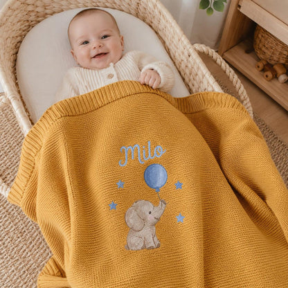Personalisierte Elefanten-Namensdecke, individuell gestricktes Erinnerungsgeschenk für Babyparty-Fotos