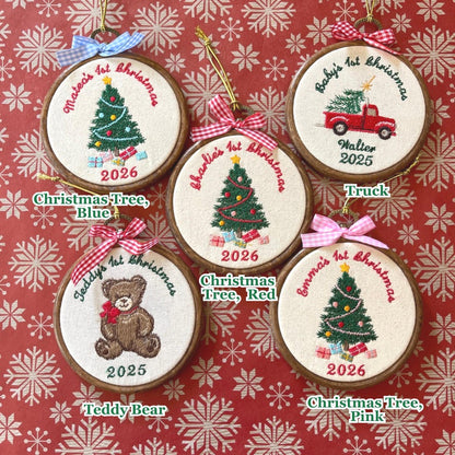Personalisierter Weihnachtsschmuck für Babys erstes Weihnachtsfest: Bestickter Erinnerungsschmuck