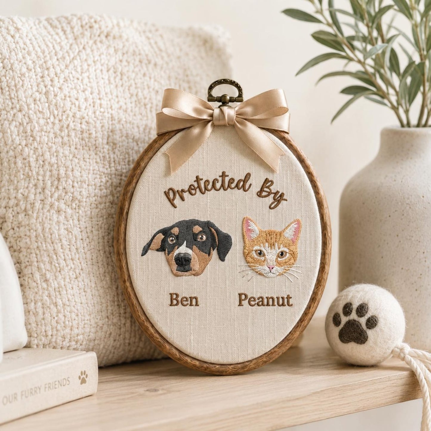 Bestickter, individueller Hundeporträt-Stickrahmen, Wanddekoration fürs Kinderzimmer mit Hund-Katzen-Motiv, personalisiertes Namensschild für Haustiere, handgefertigtes Geschenk, Einzugsgeschenk