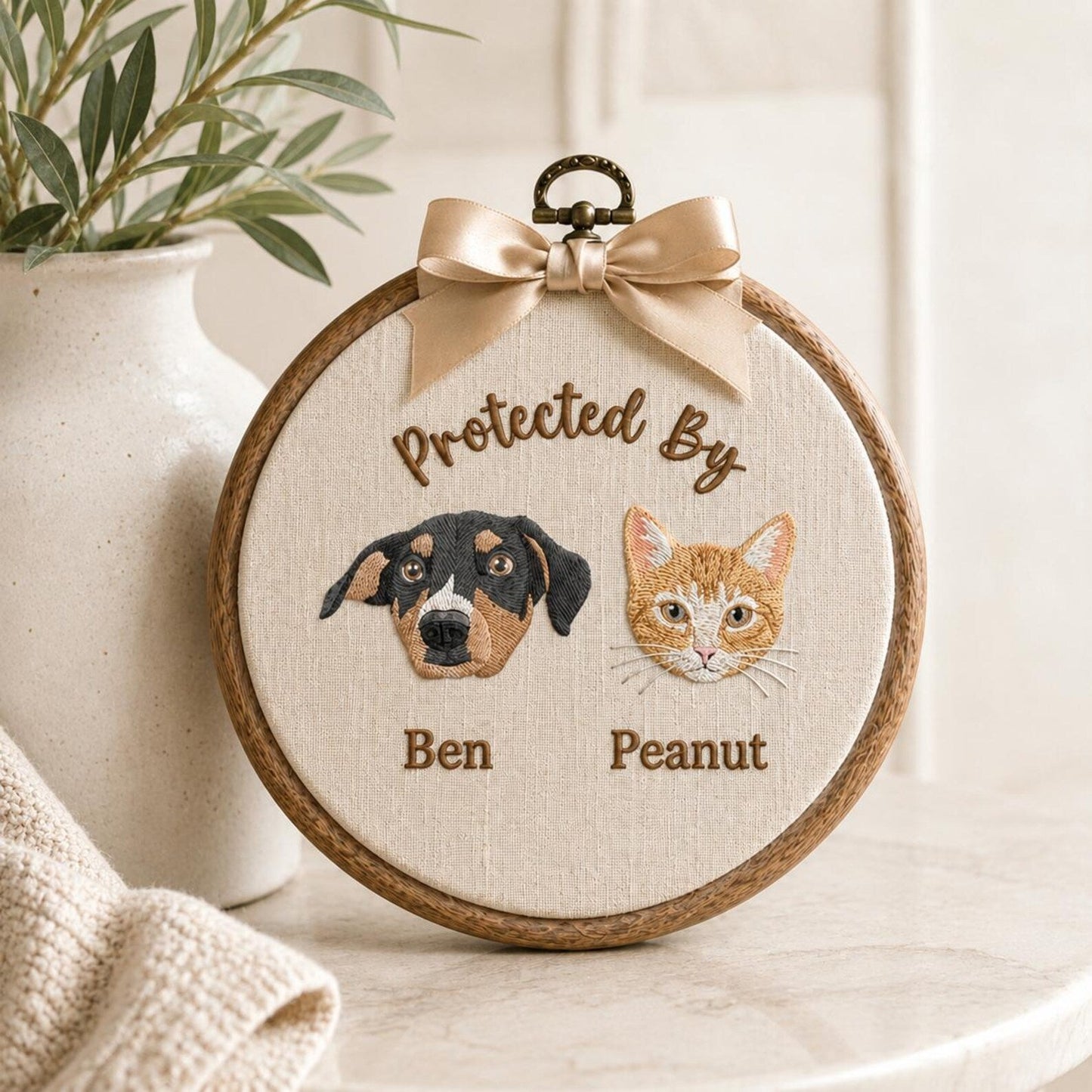 Bestickter, individueller Hundeporträt-Stickrahmen, Wanddekoration fürs Kinderzimmer mit Hund-Katzen-Motiv, personalisiertes Namensschild für Haustiere, handgefertigtes Geschenk, Einzugsgeschenk