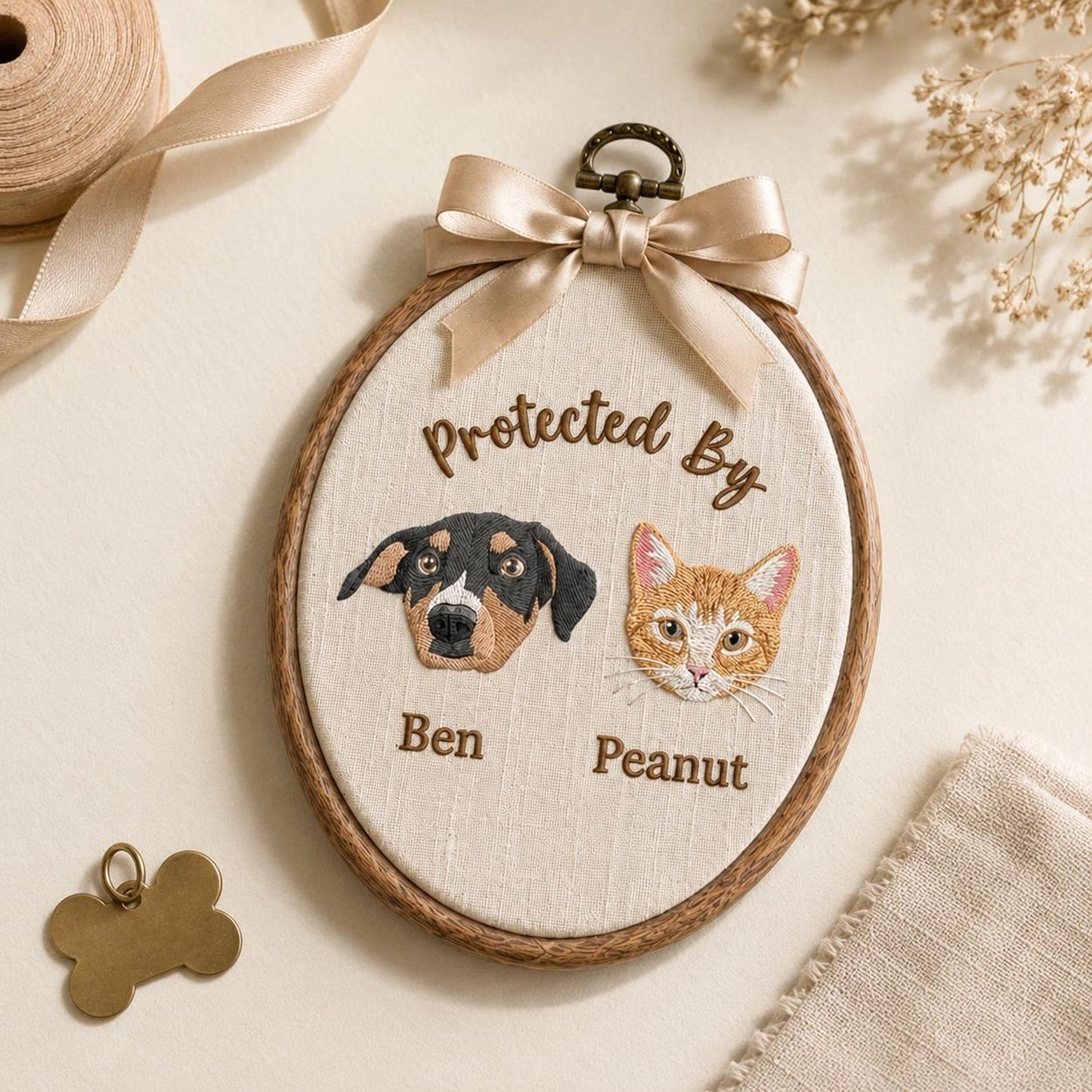 Bestickter, individueller Hundeporträt-Stickrahmen, Wanddekoration fürs Kinderzimmer mit Hund-Katzen-Motiv, personalisiertes Namensschild für Haustiere, handgefertigtes Geschenk, Einzugsgeschenk