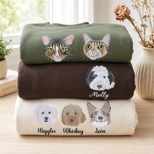 Besticktes Sweatshirt mit individuellem Haustier-Porträt – Personalisiertes Sweatshirt für Hunde- und Katzenbesitzer – Shirt für Hunde- oder Katzenmamas, Geschenk für Hundebesitzer