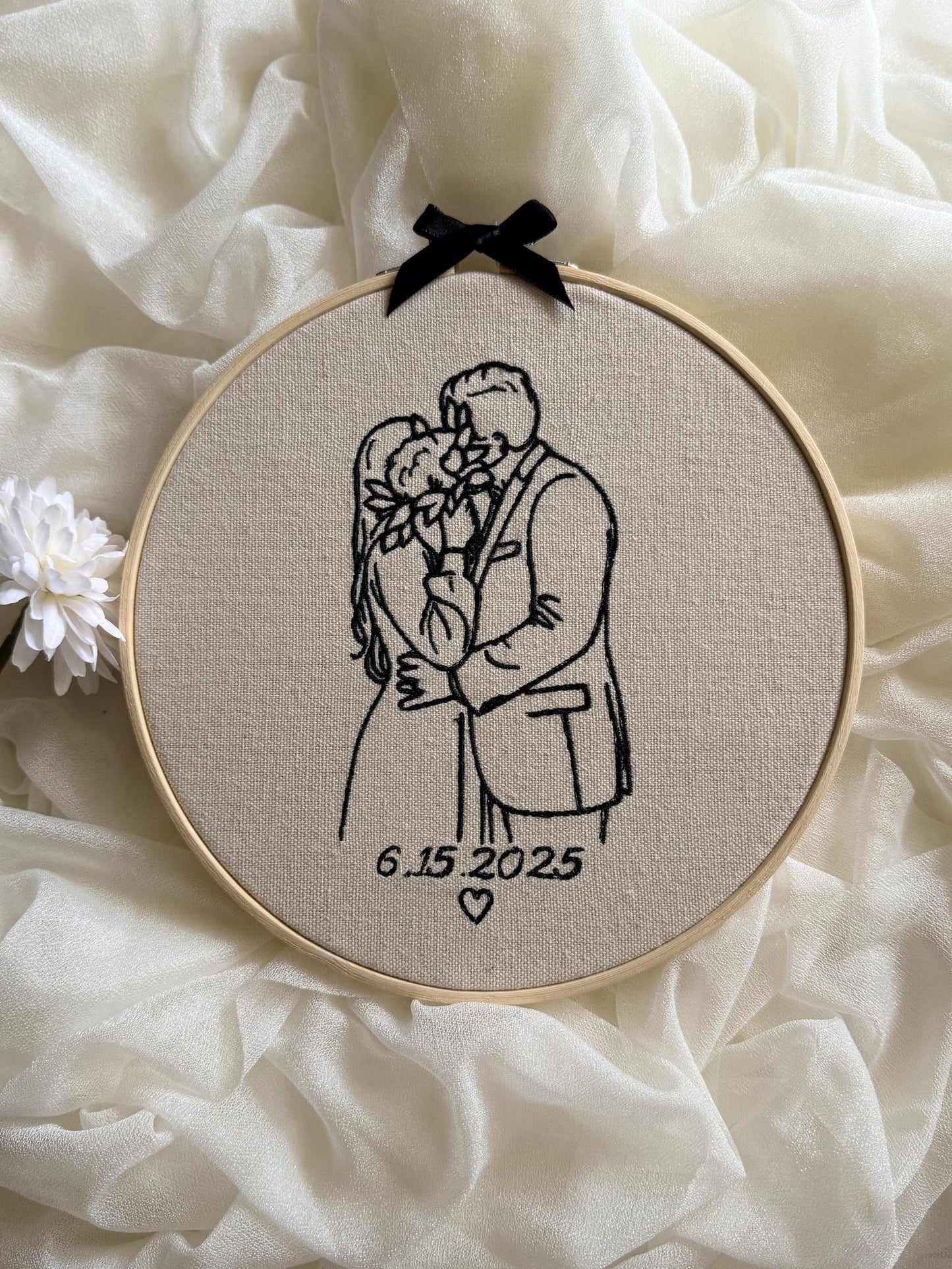 Individueller Stickrahmen nach Foto, personalisiertes Stickporträt, Stickrahmen für Paare (Linienkunst), Hochzeitsgeschenk, Geschenk für Ehefrau oder Ehemann