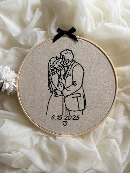 Individueller Stickrahmen nach Foto, personalisiertes Stickporträt, Stickrahmen für Paare (Linienkunst), Hochzeitsgeschenk, Geschenk für Ehefrau oder Ehemann