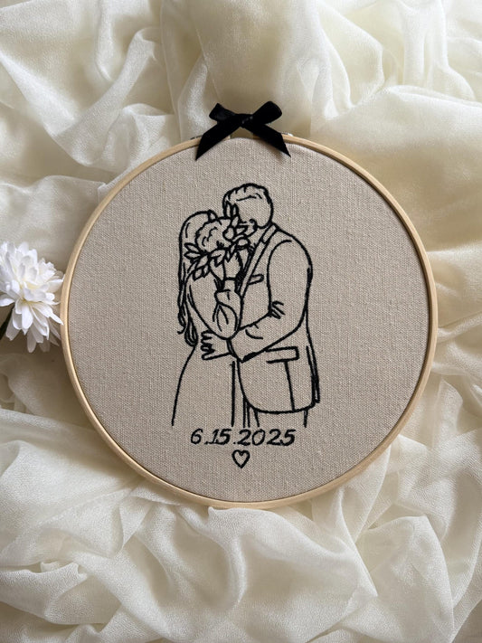 Individueller Stickrahmen nach Foto, personalisiertes Stickporträt, Stickrahmen für Paare (Linienkunst), Hochzeitsgeschenk, Geschenk für Ehefrau oder Ehemann