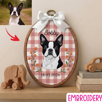 Personalisierter Stickrahmen für ein Haustierporträt, Erinnerungsstück mit individuellem Hunde- oder Katzennamen, florales Haustier-Gedenkgeschenk, Dekoration für Tierliebhaber
