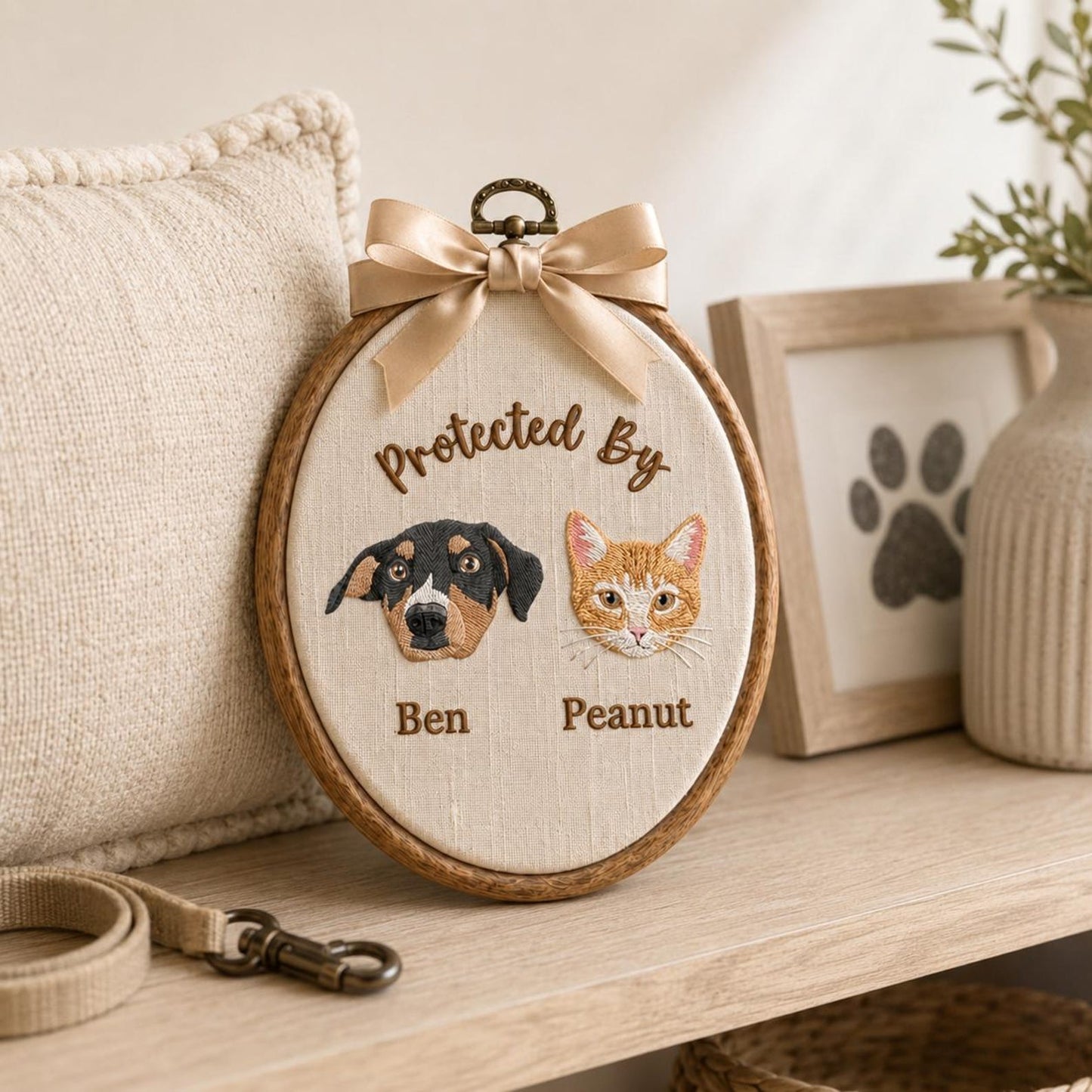 Bestickter, individueller Hundeporträt-Stickrahmen, Wanddekoration fürs Kinderzimmer mit Hund-Katzen-Motiv, personalisiertes Namensschild für Haustiere, handgefertigtes Geschenk, Einzugsgeschenk