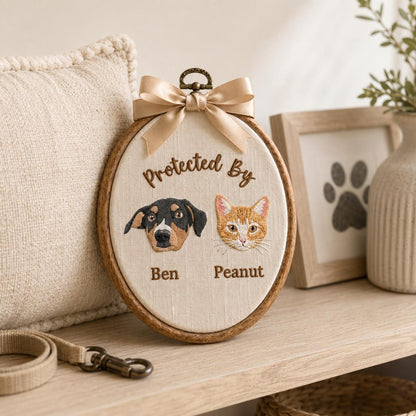 Bestickter, individueller Hundeporträt-Stickrahmen, Wanddekoration fürs Kinderzimmer mit Hund-Katzen-Motiv, personalisiertes Namensschild für Haustiere, handgefertigtes Geschenk, Einzugsgeschenk